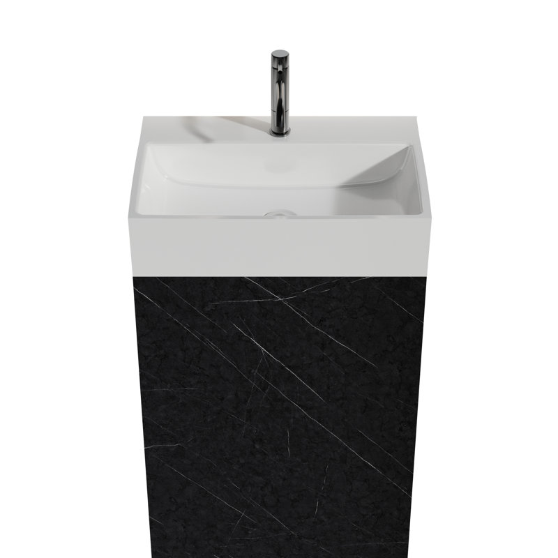 Meuble-lavabo moderne avec surface en marbre noir et lavabo en céramique Wheelock