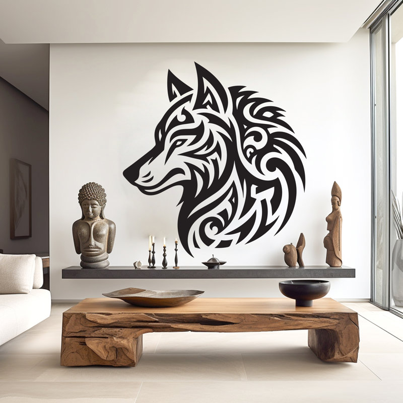 Adhésif décoratif loup, art mural loup, décoration murale chambre loup, H 19 po x l 17 po, Brun