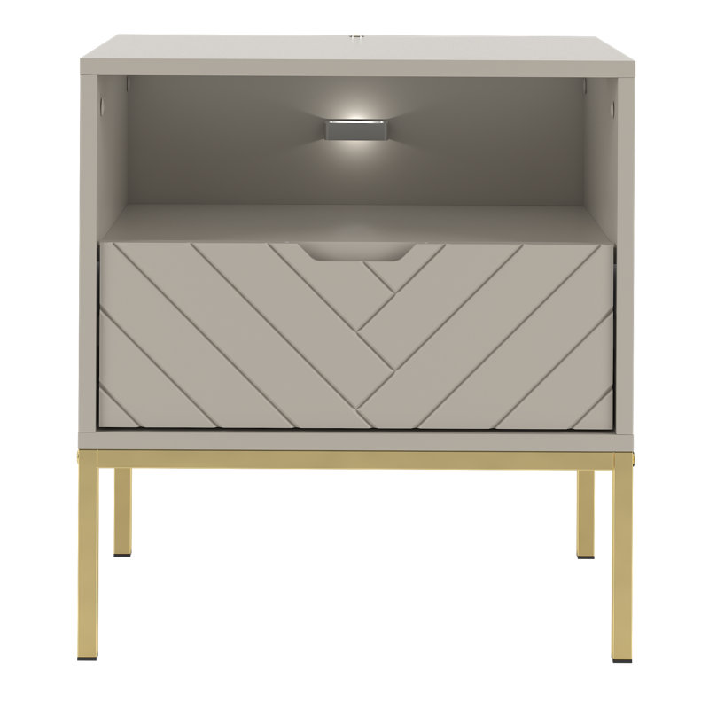 Ahola 134.62cm W Metal Bedside Table, Cashmere, Gold