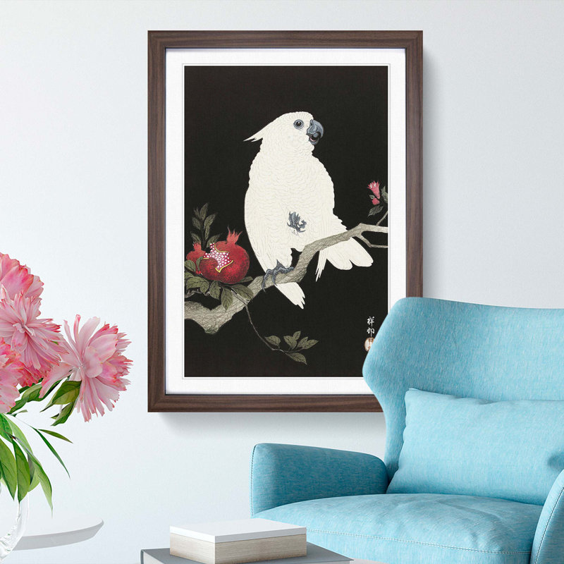 Cockatoo and Pomegranate by Ohara Koson - Picture Frame Painting Print, 87cm H x 62cm W x 2cm D, Walnut Framed