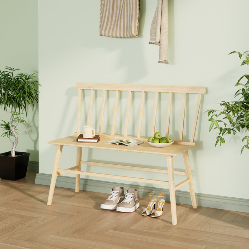 Bamboo Entryway Bench, Farmhouse Dining Bench with Spindle Back Wood Windsor for Foyer Balcony Living Room , Black