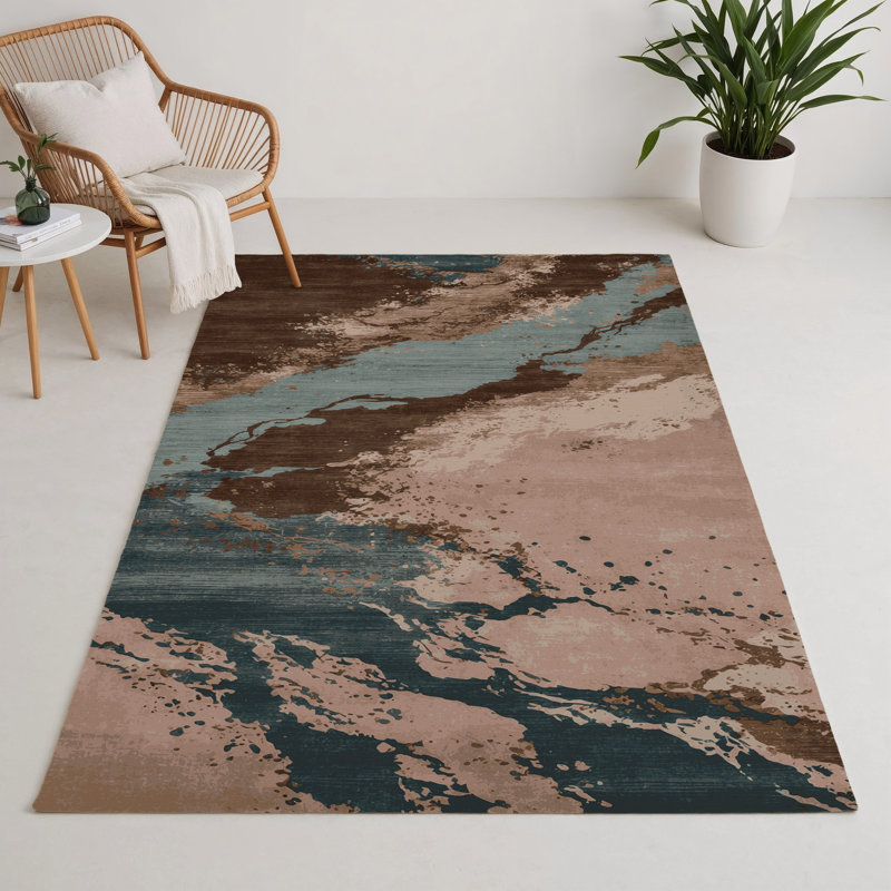 Watercolor Brown Indoor and Outdoor Area Rug, Rectangle 5' x 7'