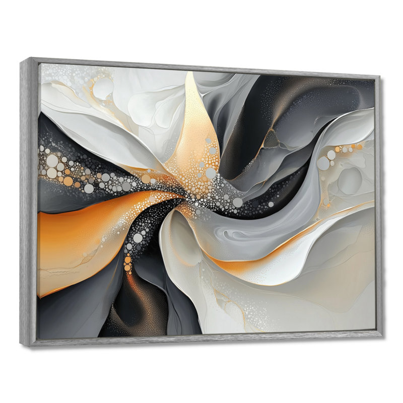 Fractale dorée et encre grise décalée I - Abstrait moderne transitionnel, art mural mural, H 34 po x l 44 po, Silver