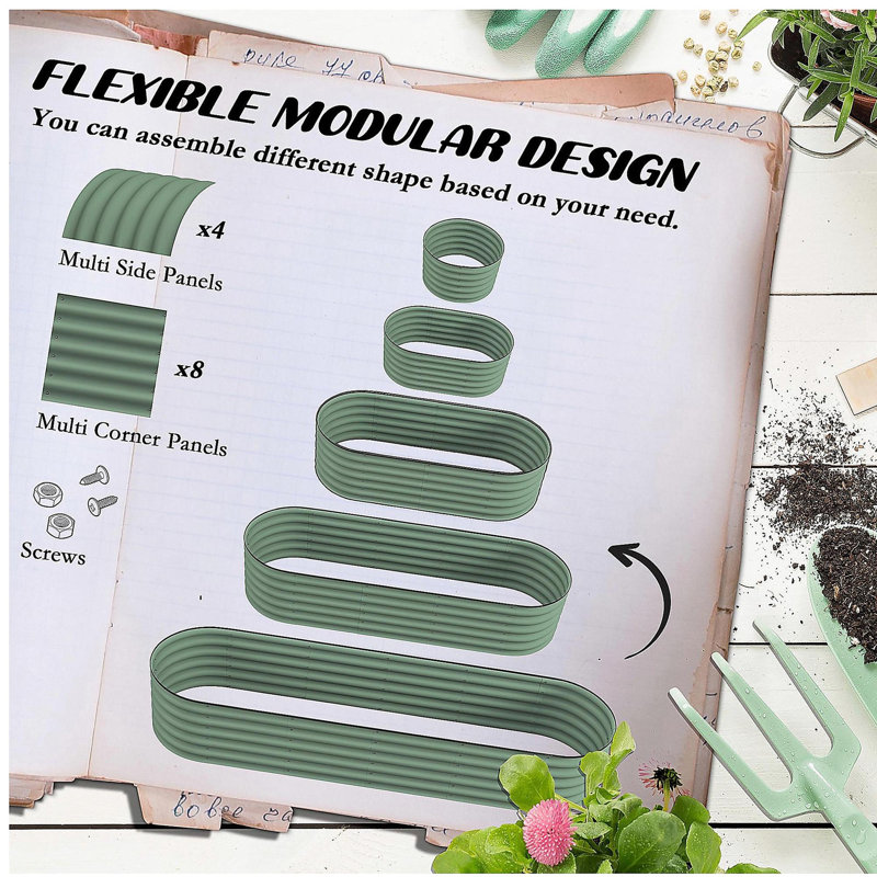 Outsunny 7.9' x 2' x 1.4' Galvanized Raised Garden Bed Kit, Outdoor Metal Elevated Planter Box with Safety Edging, Easy DIY Stock Tank for Growing Flowers, Herbs & Vegetables, Green