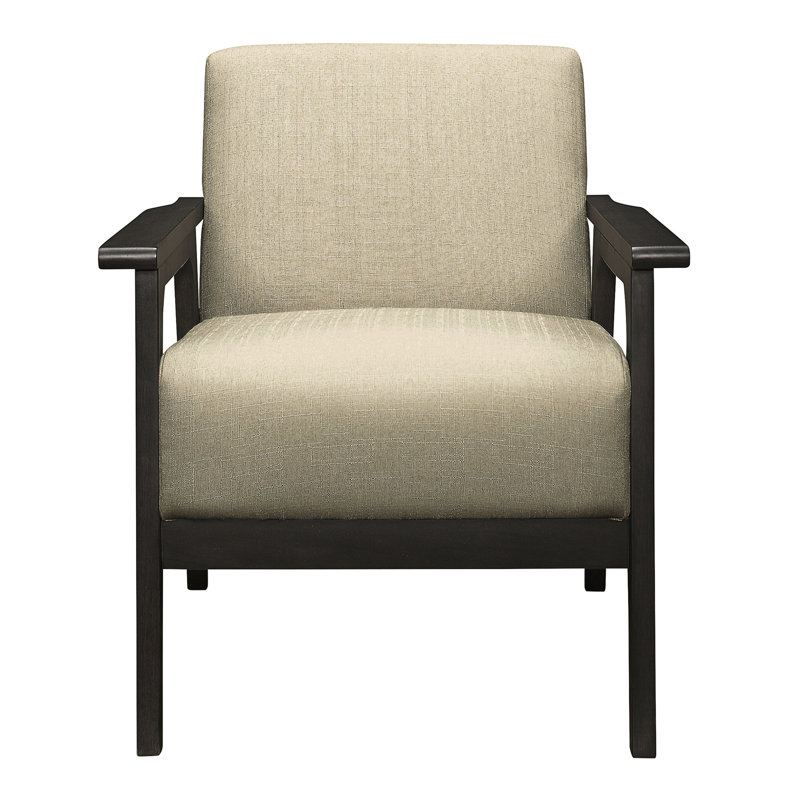 Chaise d'appoint de salon en tissu texturé, brun, bois d'hévéa massif, gris gris antique, profondeur d'assise: 21,5 po