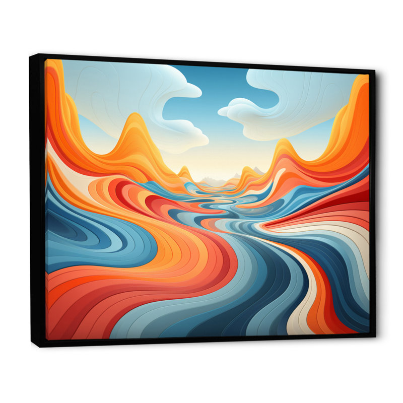Op Rhythmic Illusion sur toile, Cadre flottant noir, H 16 po x l 32 po x P 1 po