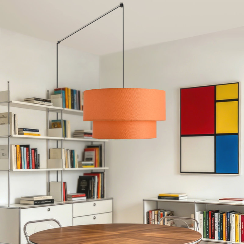 17.7" Mid Century Modern 2-Tier Orange Plug-in Pendant Light