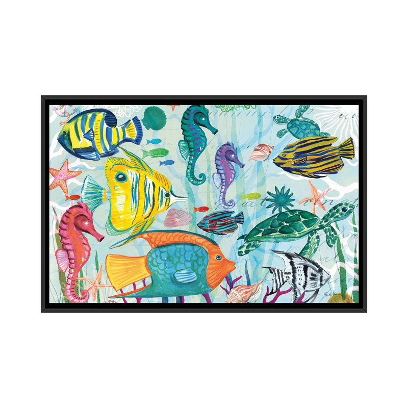 « tropical subaquatique v », impression sur toile, H 18 po x l 26 po x P 1,5 po, Toile avec cadre noir, Pas de tapis