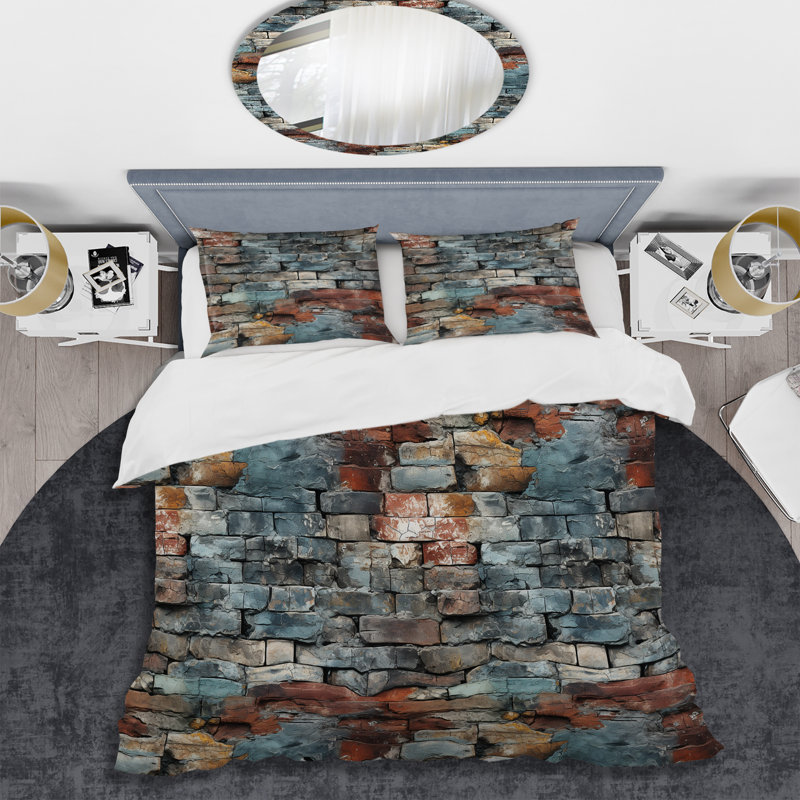 Urban Rustic Brick Reson - Ensemble de housse de couette en brique - Microfibre de polyester