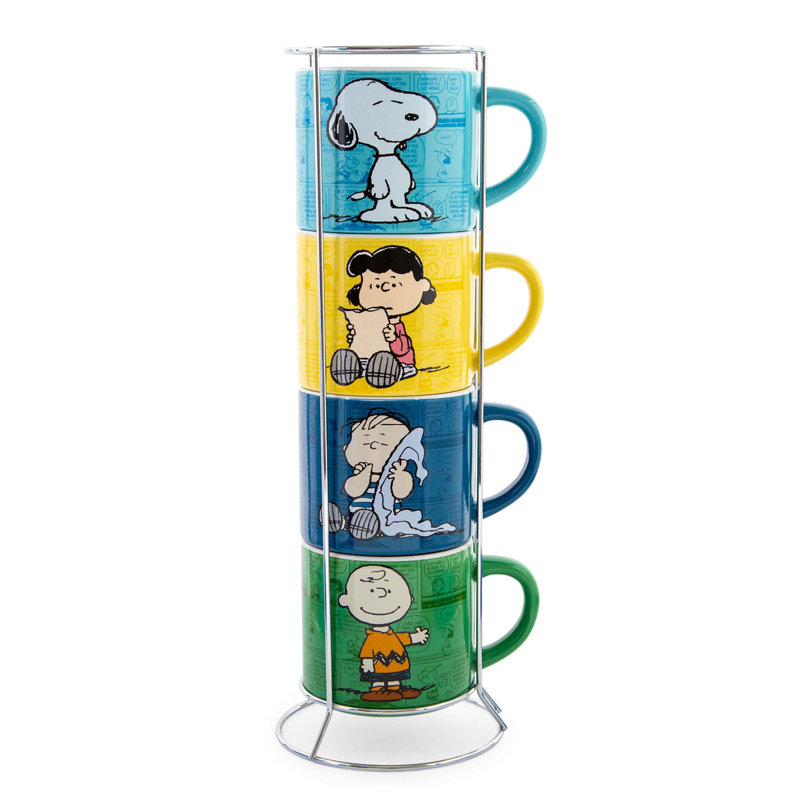 Ensemble de grandes tasses empilables en céramique avec support Peanuts | Chacun contient 10 onces