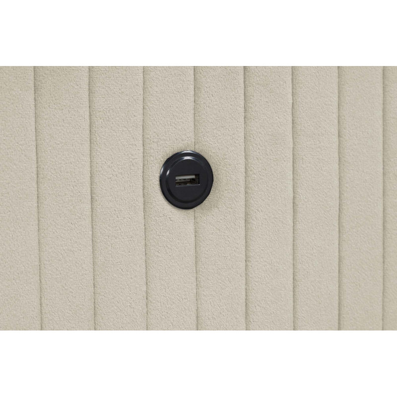 Lit en tissu d'ameublement avec éclairage ambiant (lit seulement), Beige, Très grand