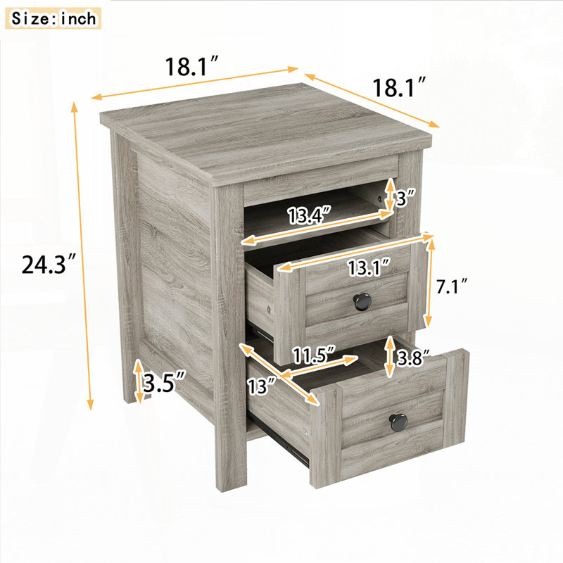 Table de chevet 2 tiroirs Farmhouse, Gris antique