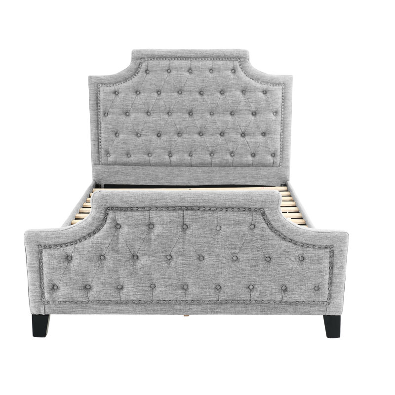 Stylish Full Bed In Gray - Polyfiber Material And Wood  Solid + Composite Appealing Color Scheme Frame