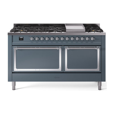 ILVE Nostalgie II Noblesse 60 in Dual Fuel Range, 9 Burner, Griddle