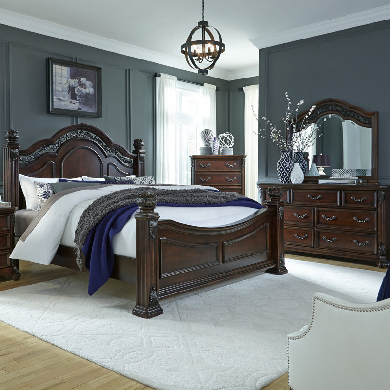Amala Poster Bed, Dresser & Mirror, King