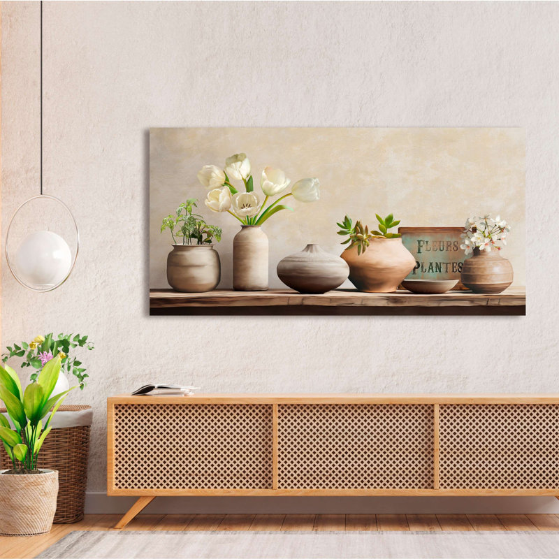 Shabby Elegance shelf with flowers and plants 1 Piece Wrapped Canvas Wall Art, 60cm H x 120cm W