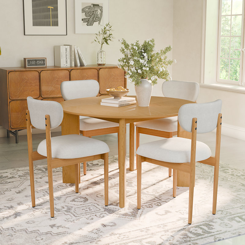 Round Wood Dining Table Kitchen Table Dining Chair Sets With 4 Legs, White/Oak, Oak, 30" H x 52" W x 52" D