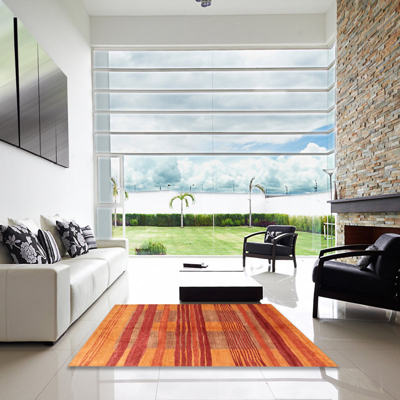 Tapis contemporain rouge / beige, Carré 7 pi