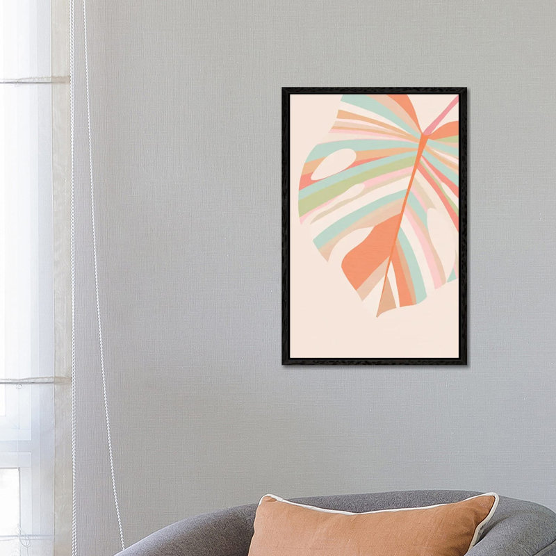 Monstera Leaves Pink Violet Red by Dominique Vari - Print on Canvas, 66.04 cm H x 45.72 cm W, Black Framed