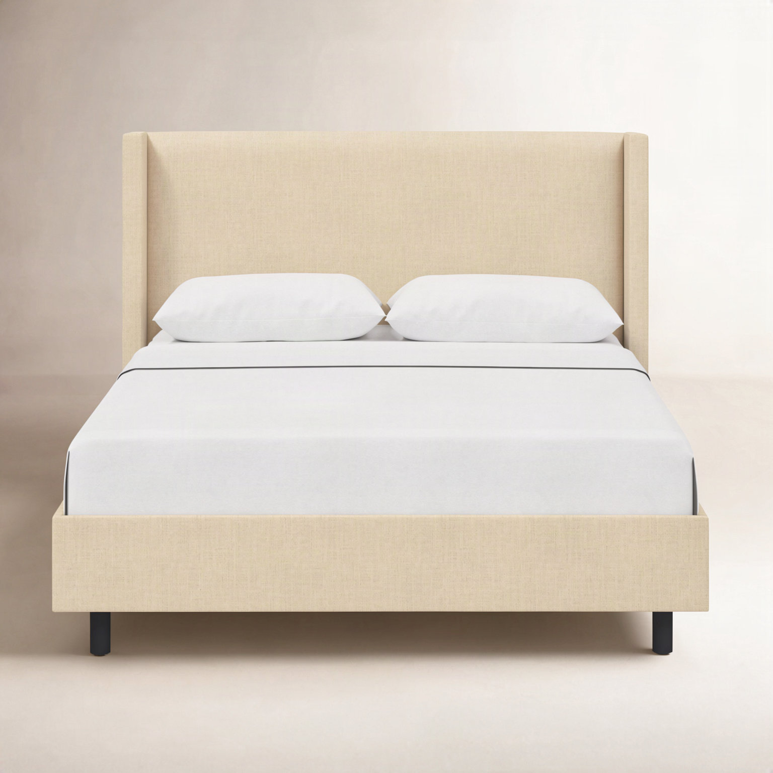 Hanson Upholstered Wingback Platform Bed, Classic Linen Linen, Full