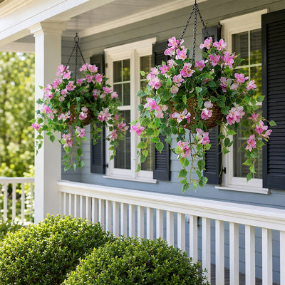 4 Pack Artificial Bougainvillea Hanging Plants, Faux Flower Vines with Green Leaves, UV Resistant Fake Trailing Plants for Outdoor Indoor Wall Decor, Wedding, Garden, Porch and Patio Decoration