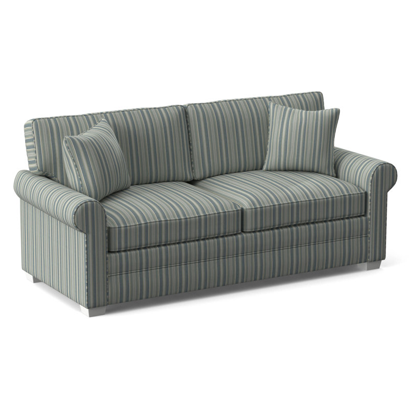 Bedford Sofa, Green and Blue Stripe; 0252-54, Frost White Finish