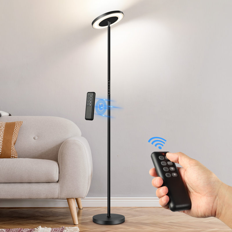 Jernell 68" LED Torchiere Floor Lamp with Touch Control and Remote, Dark Black