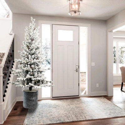 720 Tips Flocked Christmas Tree With 150 Warm White Led Lights, Decorative Pot Base And 19 Pine - Compact For Shelf Tabletop Holiday Accents 4.5ft Pe+ Branches Ideal Entryway Home Decor During