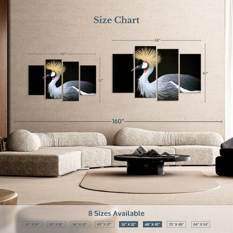 Brampt Stunning Grey Crowned Crane, 42" H x 68" W