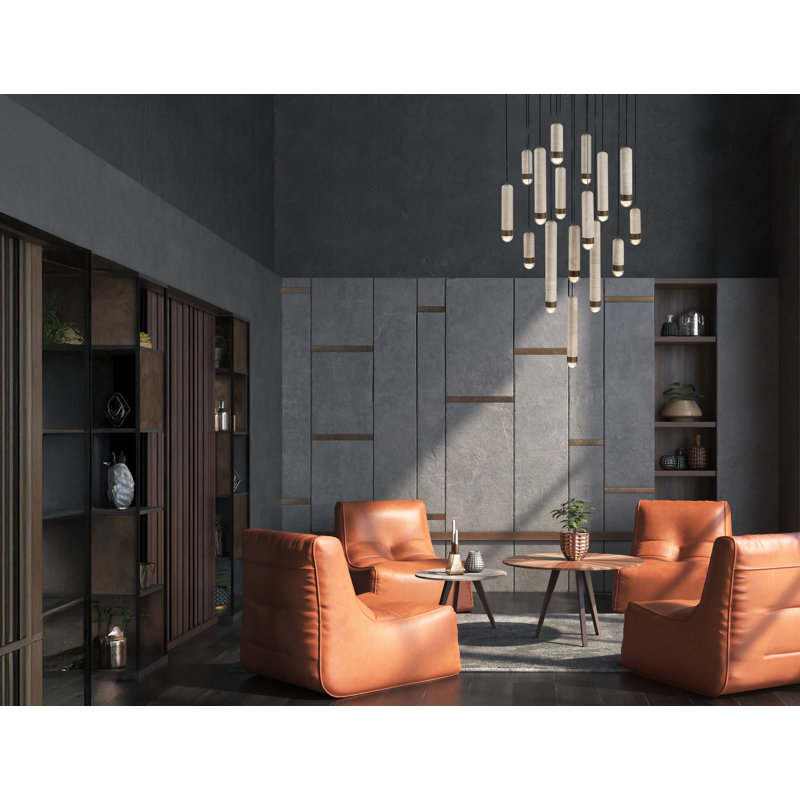 Lustre, 16 lumières, 32 po, noir mat, travertin, Noir mat