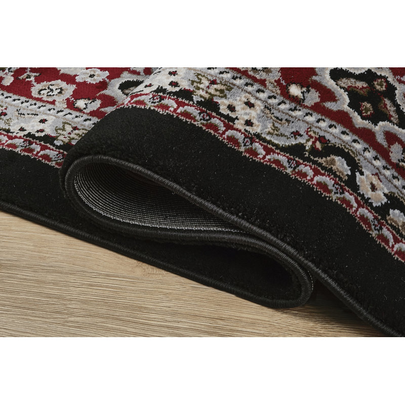 Master Collection Floral Transitional Area Rug, Black and Red, Rectangle 2' x 3'