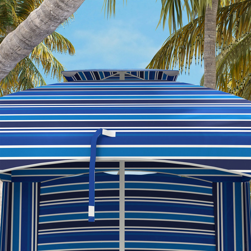 Outsunny 5.8' X 5.8' Portable Beach Umbrella With Double-Top, Ruffled Outdoor Cabana With Walls, Vents, Sandbags, Carry Bag, Blue Stripe