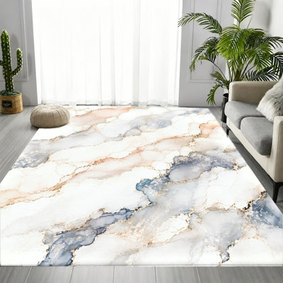 Tapis en marbre bleu et blanc abstrait, motif de pierre artistique élégant, tapis doux antidérapant durable et lavable à la machine, décoration intérieure élégante pour le salon, la chambre à coucher, l'entrée, la cuisine, le balcon, appartement