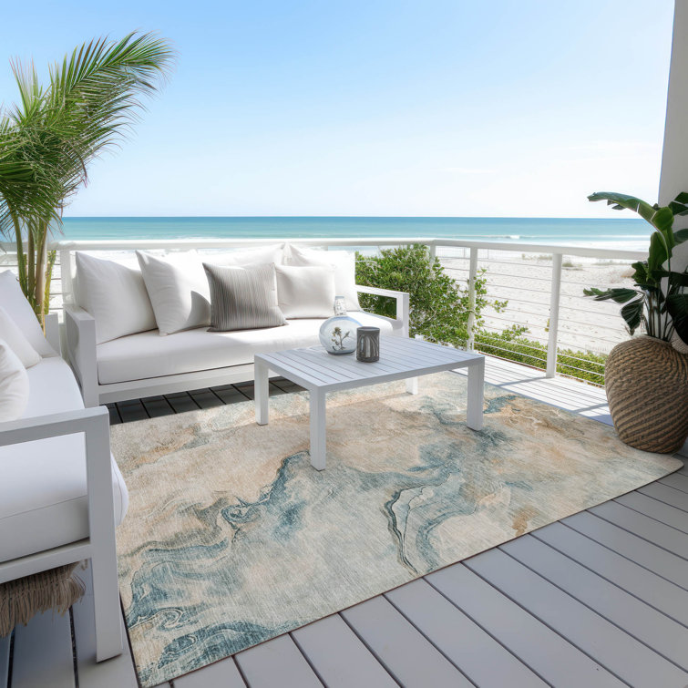 Machine Washable Indoor/Outdoor Cinead ACN1680 Teal Rug