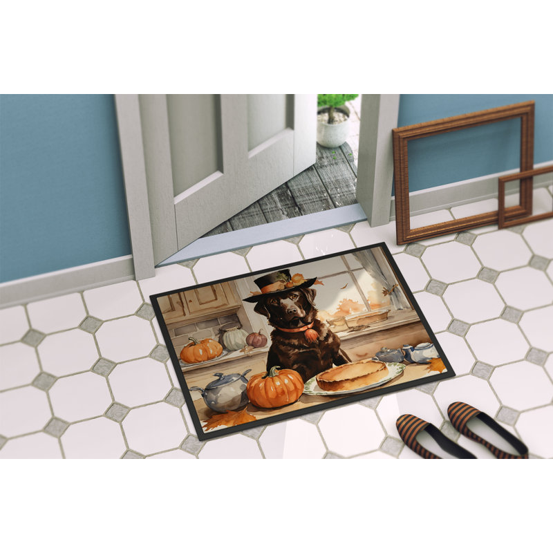 Chocolate Lab Fall Kitchen Pumpkins Doormat DAC1788, L 18 po x L 27 po