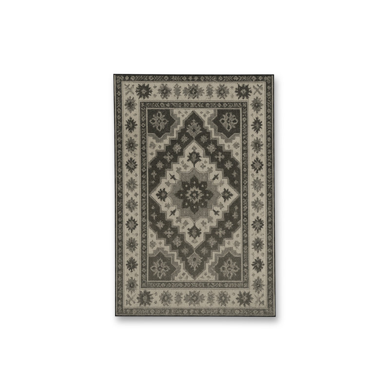 Tapis gris tissé traditionnel Mosso, 2 pi 6 po x 4 pi 11 po