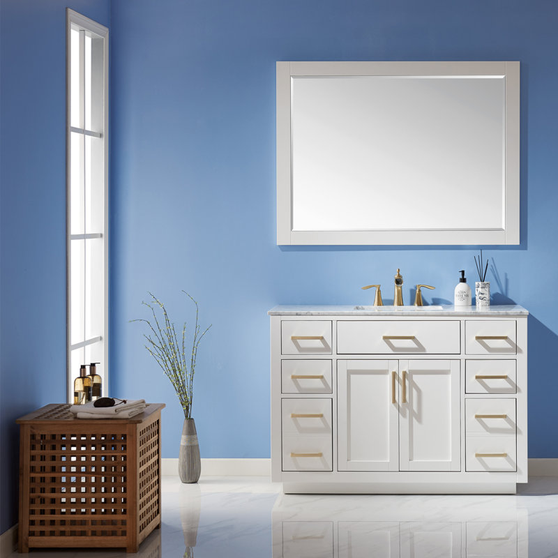 Ensemble de meuble-lavabo simple 48 "avec miroir Candrice, Blanc