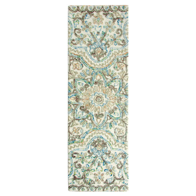 Tapis beige / bleu en laine touffeté à la main Agra