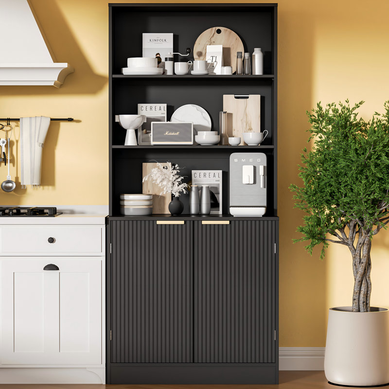 Garde-manger 67 po avec 2 portes, huche moderne à 3 niveaux avec tablettes réglables, armoire de rangement autoportante, garde-manger pour cuisine, salle à manger, salle de bain, noir