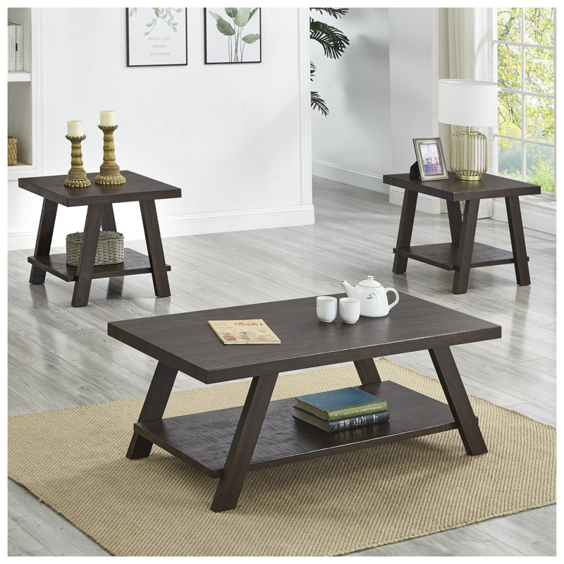 Athens Contemporary 3-Piece Coffee Table Set with Rectangular Tops and Splayed Legs in Espresso
