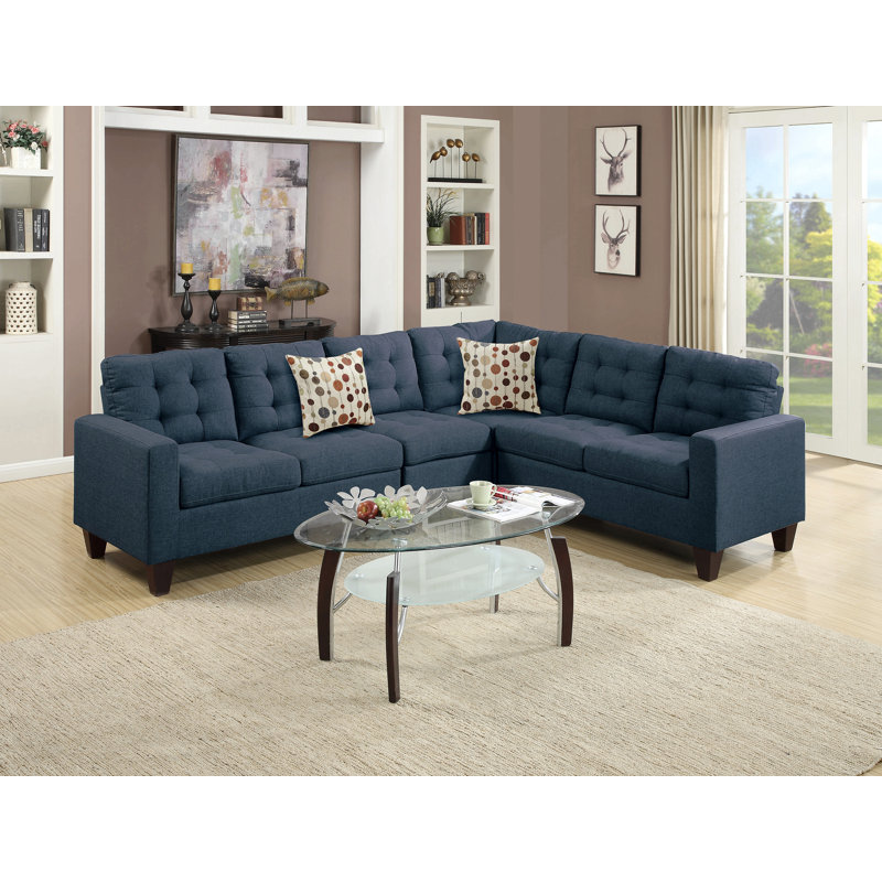 4 Piece Polyfiber Modular Sectional Sofa In Navy