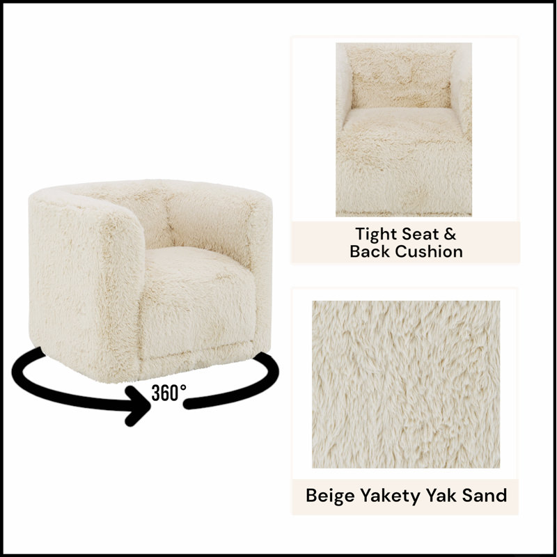 Beige Swivel Accent Chair with Full Foam Construction and 360-Degree Rotation for Ultimate Comfort and Versatility