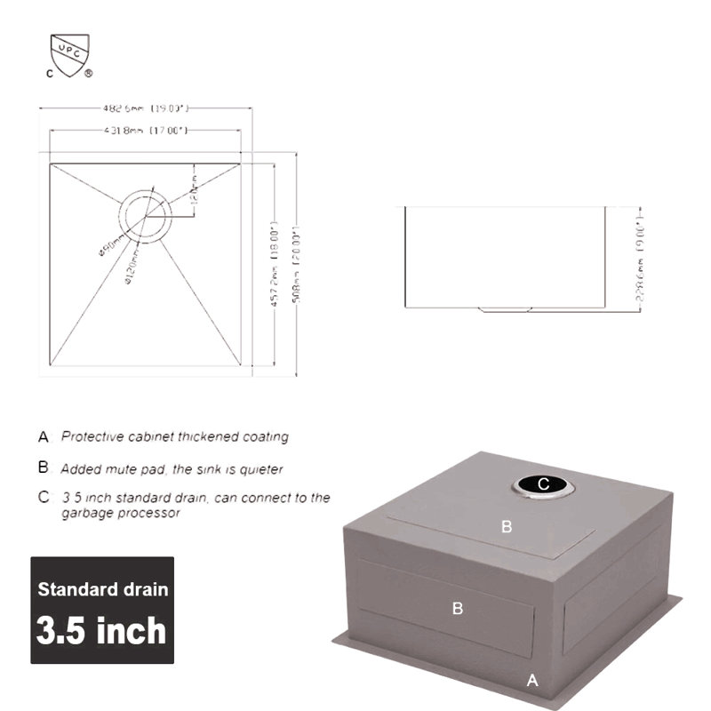 19 Inch Undermount Sink - 19" X 20" X 9" Undermount Stainless Steel Kitchen Sink 16 Gauge 9 Inch Deep Single Bowl Kitchen Sink Basin