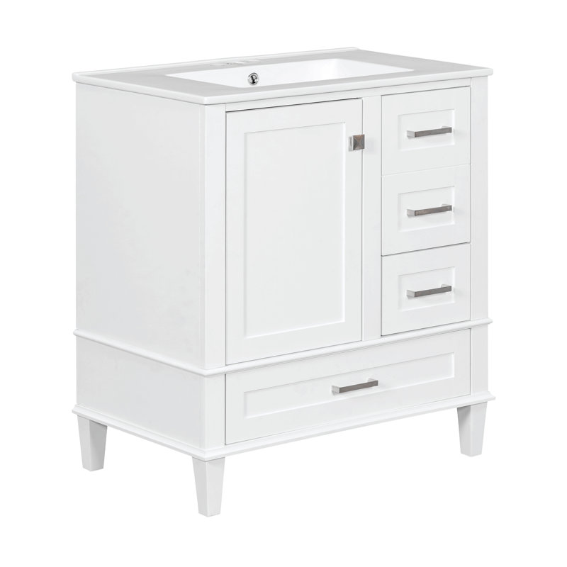 Ensemble de meuble-lavabo moderne avec lavabo 30 po, meuble-lavabo moderne avec porte à fermeture douce et 3 tiroirs, structure en bois massif