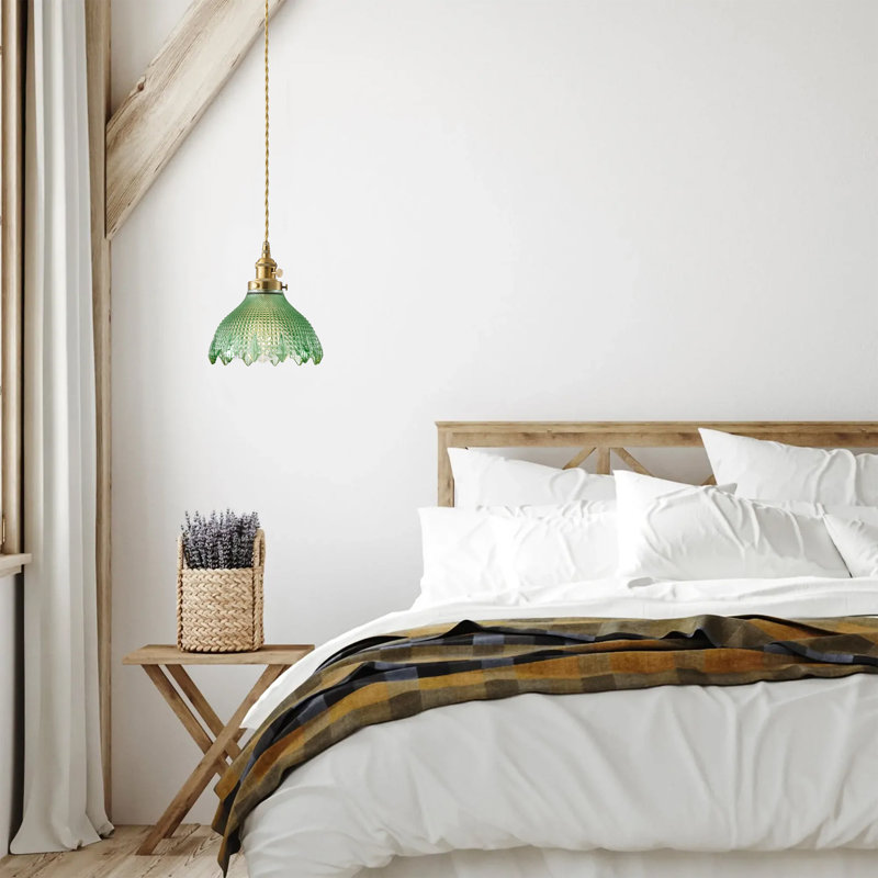 1-Light dark green glass dimmable pendant lamp