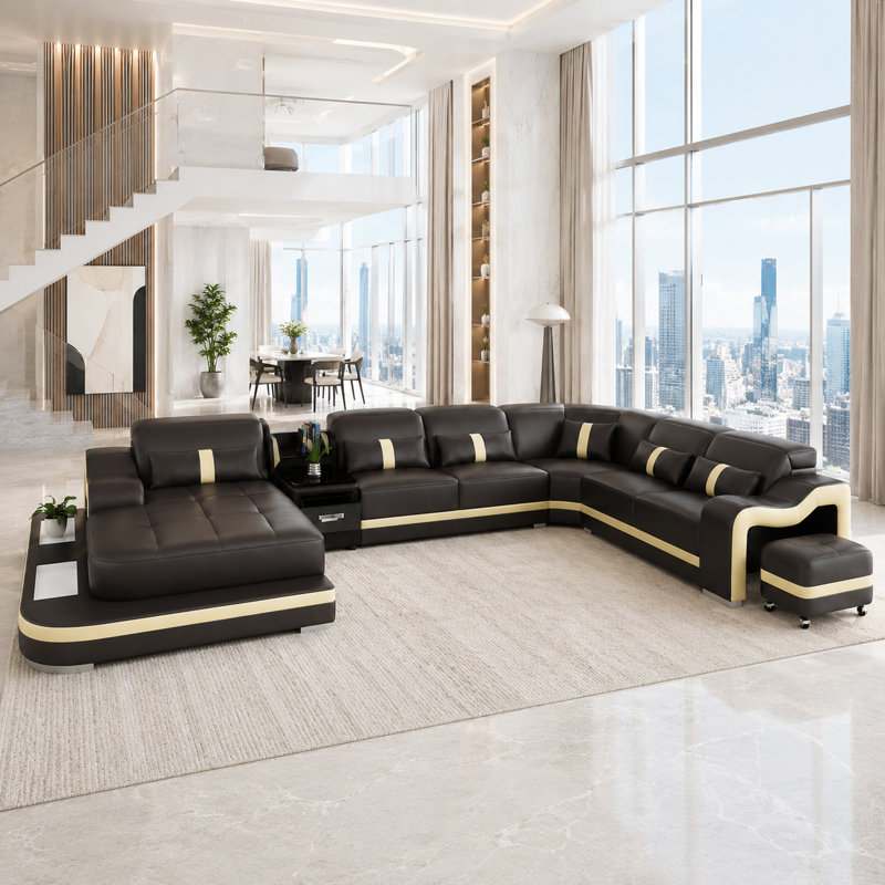 Lloydene 5 - Piece Slipcovered Leather Sectional, Left Hand Facing