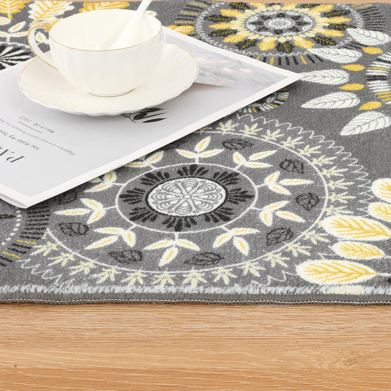 Mcnish Machine Washable Non Slip Kitchen Mat, Gray/Yellow