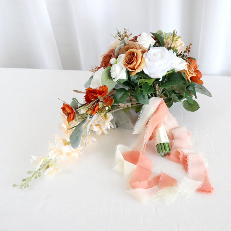 Bridal Bouquets For Bride, Artificial Flowers Bridal Bouquet Cascading Wedding Bouquets For Bride For Wedding Ceremony And Anniversary