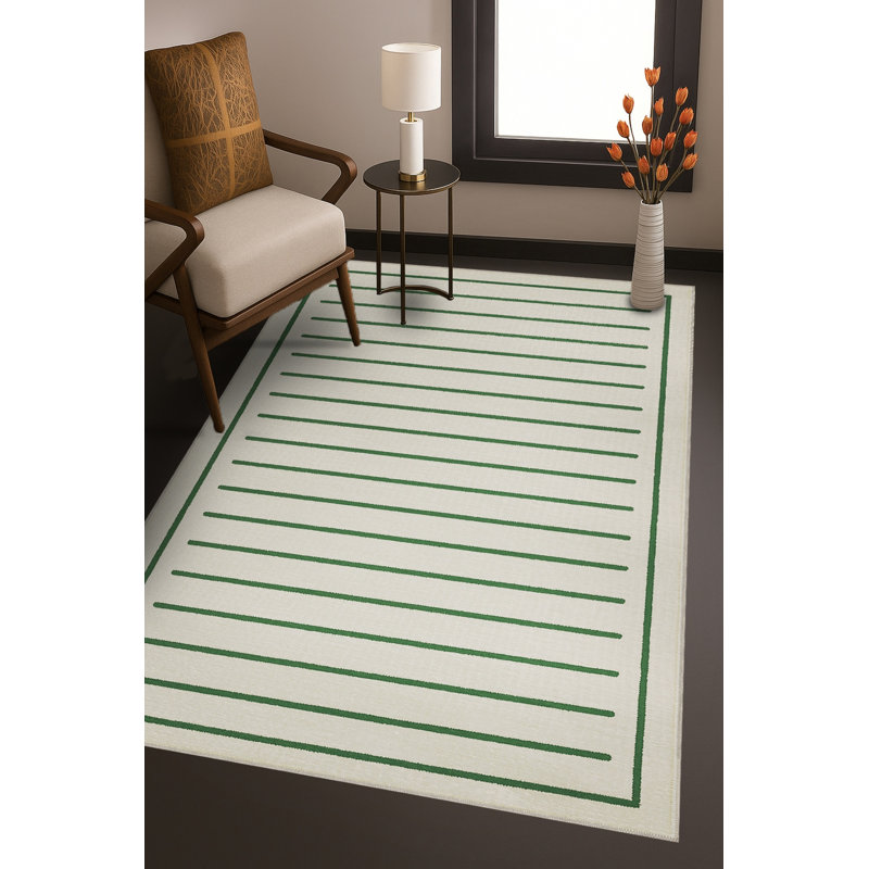 Tapis vert tissé à rayures Mosso, 3'3" x 6'7"