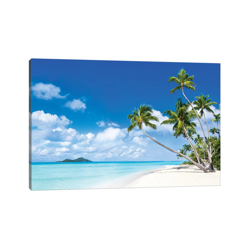 Plage tropicale avec palmiers - Giclée sur toile tendue avec châssis, H 12 po x l 18 po